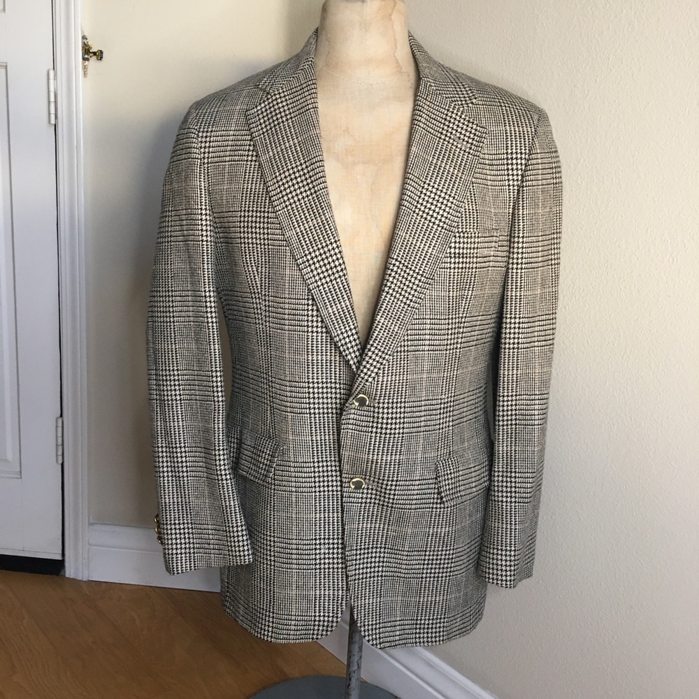 Brooks Brothers Gray and Black Glen Plaid Wool Sport Coat